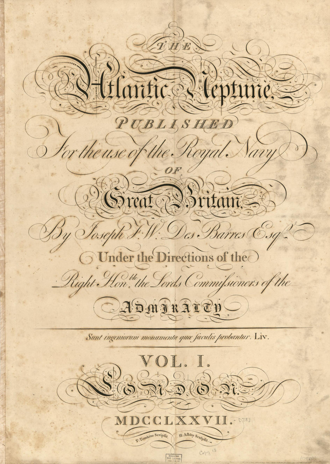 This old map of The Atlantic Neptune, Published for the Use of the Royal Navy of Great Britain from 1778 was created by Joseph F. W. (Joseph Frederick Wallet) Des Barres in 1778