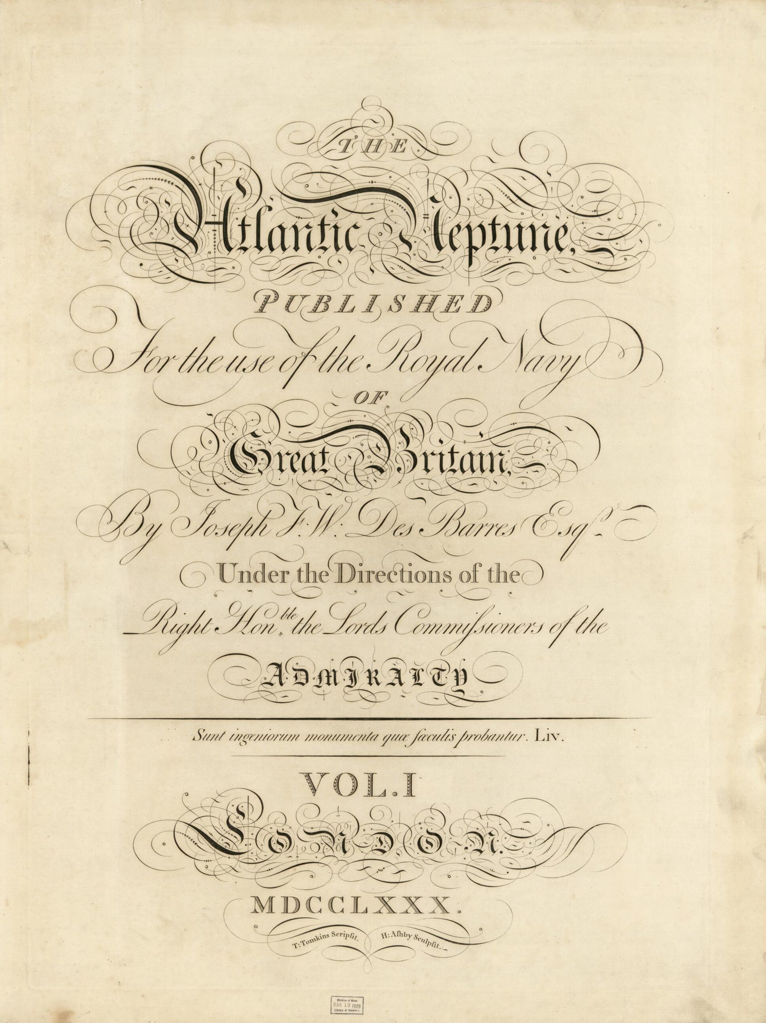 This old map of The Atlantic Neptune, Published for the Use of the Royal Navy of Great Britain from 1781 was created by Joseph F. W. (Joseph Frederick Wallet) Des Barres in 1781