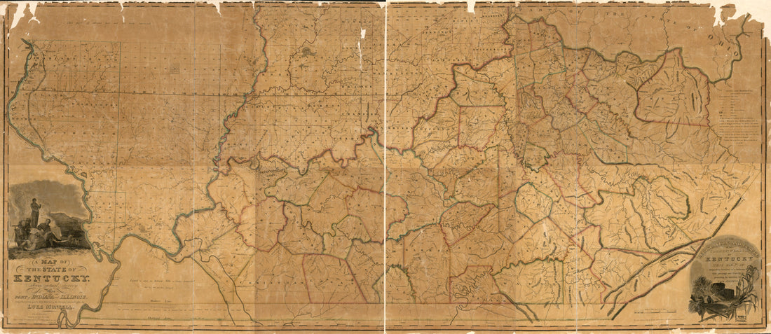 This old map of A Map of the State of Kentucky : from Actual Survey ; Also Part of Indiana and Illinois from 1818 was created by Hugh Anderson, Luke Munsell in 1818