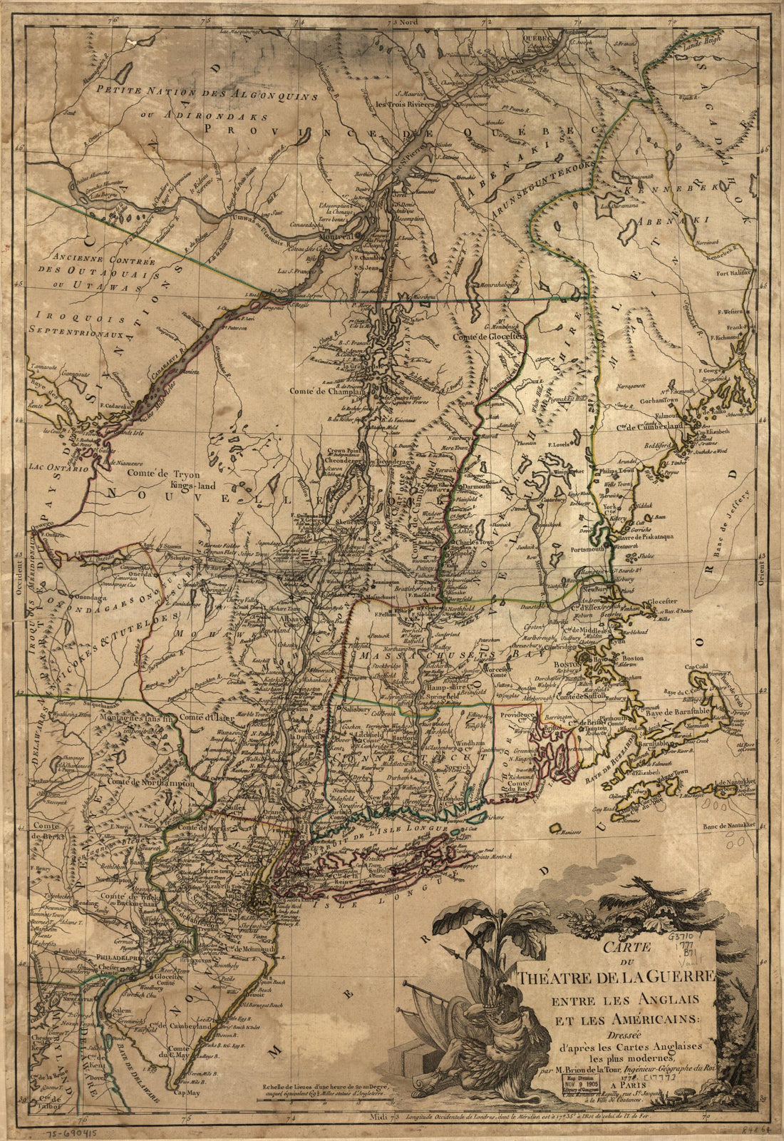 This old map of Carte Du Théatre De La Guerre Entre Les Anglais Et Les Américains: from 1777 was created by Louis Brion De La Tour,  Esnauts Et Rapilly in 1777