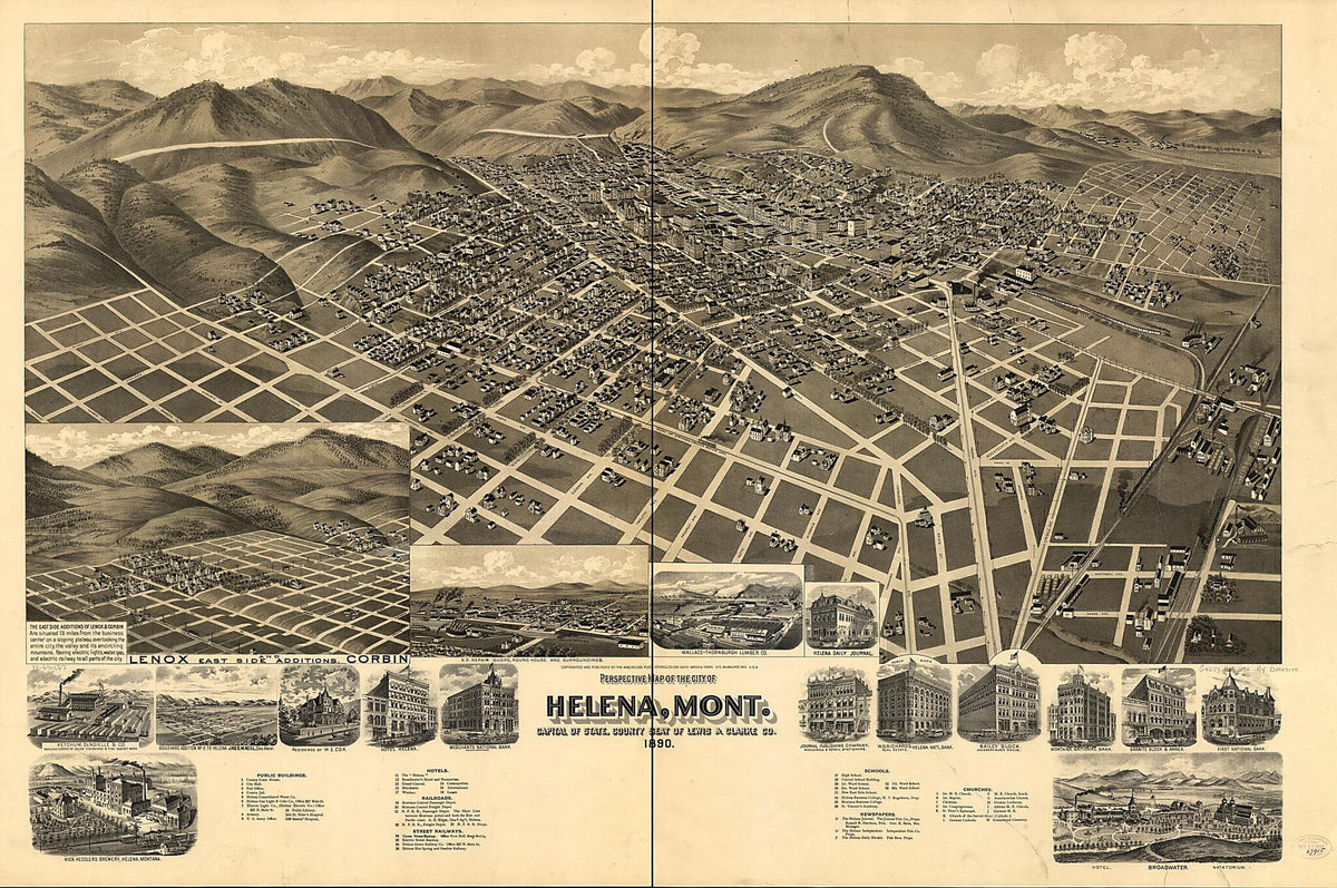Perspective Map of the City of Helena, Mont. Capital of State, County Seat of Lewis &amp; Clarke Co 1890 by Relic Map Company