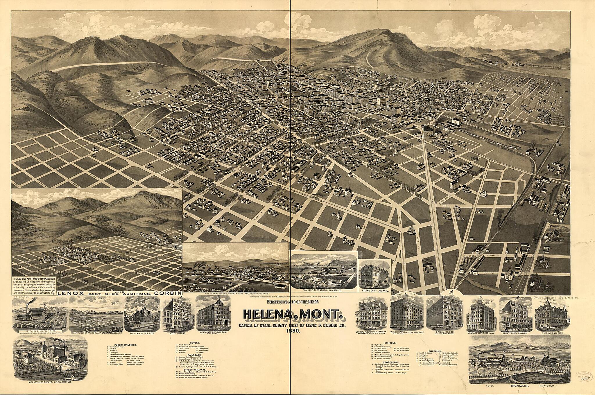 This old map of Perspective Map of the City of Helena, Mont. Capital of State, County Seat of Lewis &amp; Clarke Co from 1890 was created by Wis.) American Publishing Co. (Milwaukee in 1890