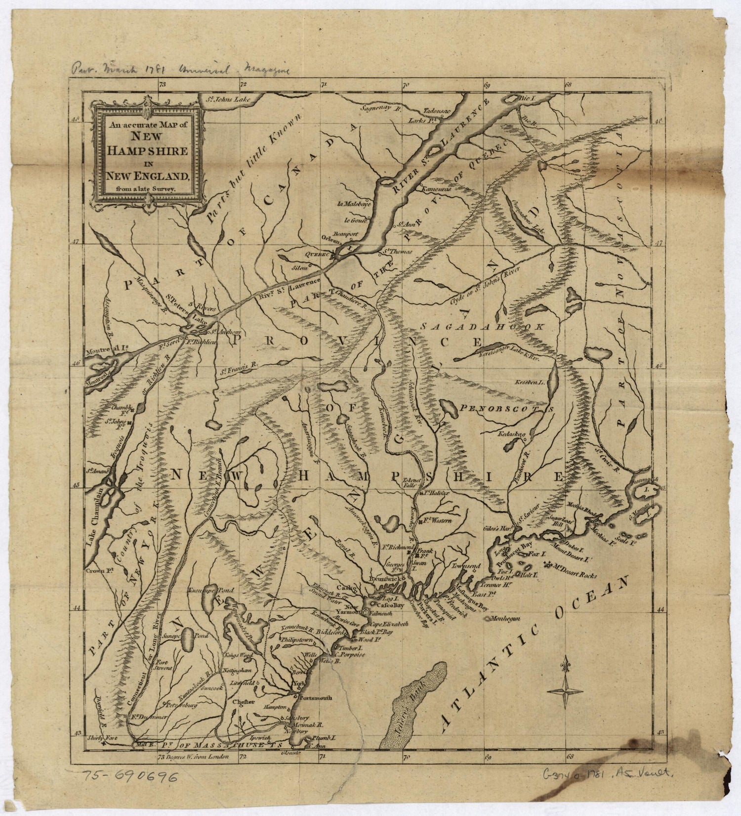 This old map of An Accurate Map of New Hampshire In New England, from a Late Survey from 1781 was created by  in 1781