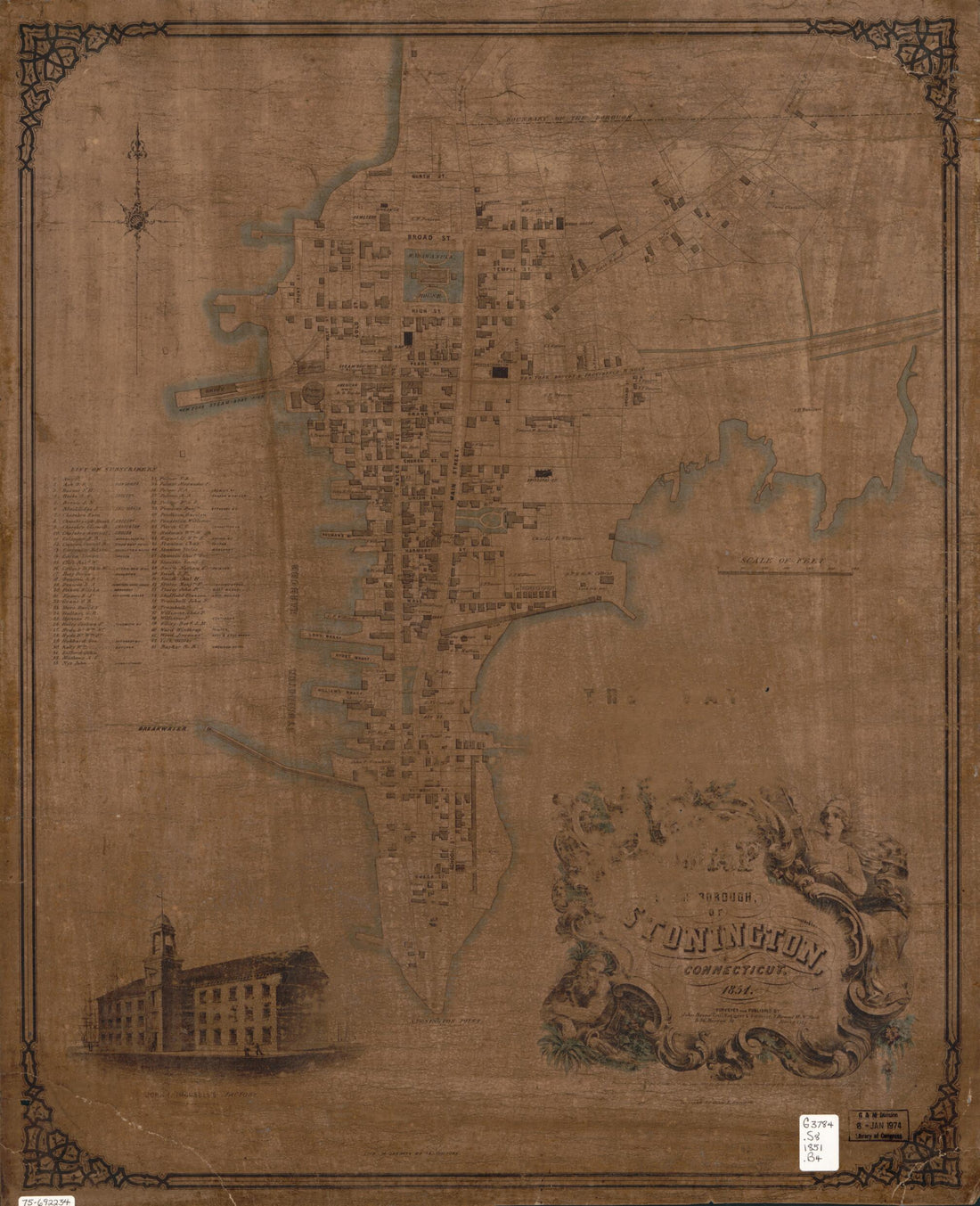 This old map of Map of The Borough of Stonington, Connecticut, from 1851 was created by John Bevan, John F. Harrison,  Sarony &amp; Major in 1851