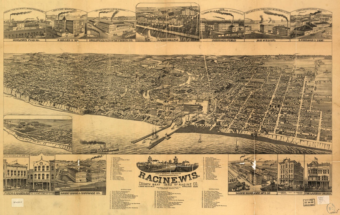 This old map of Racine,Wisconsin County Seat of Racine Co. from 1883 was created by J. J. Stoner in 1883