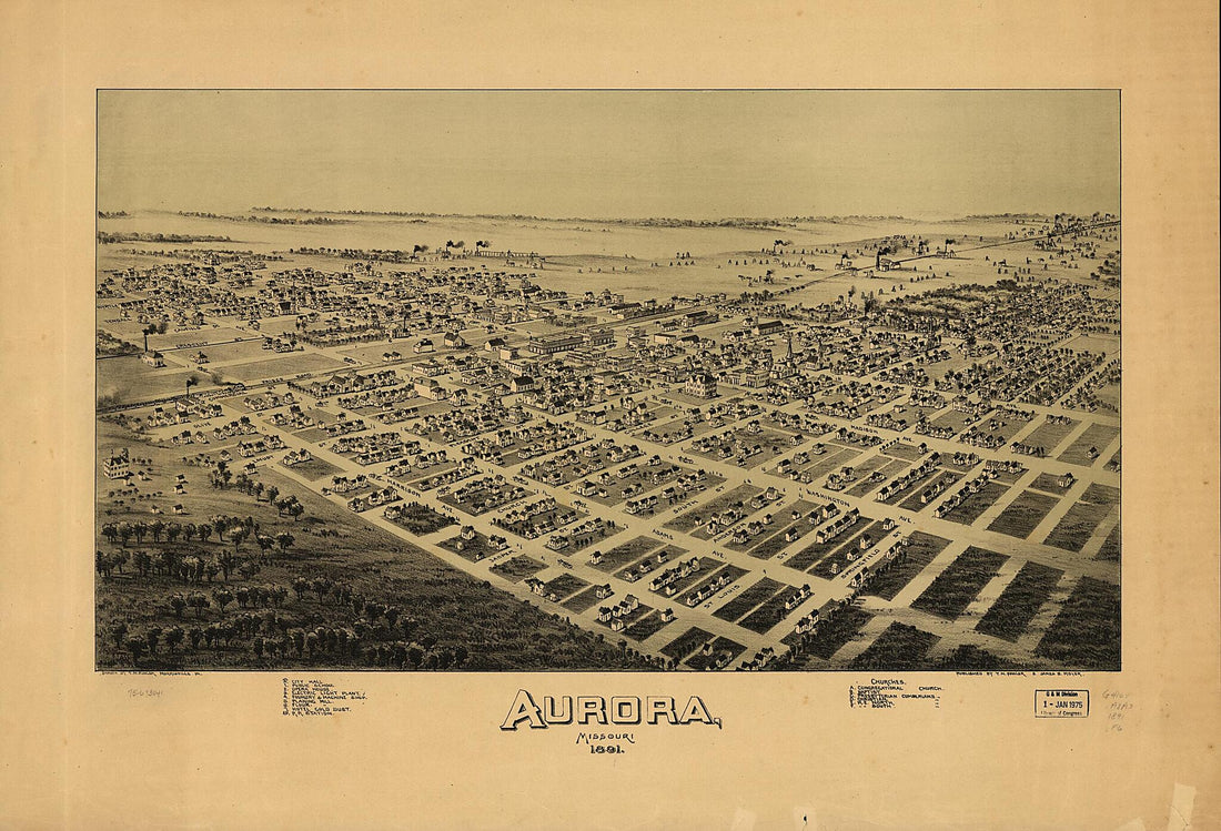 This old map of Aurora, Missouri from 1891 was created by T. M. (Thaddeus Mortimer) Fowler, James B. Moyer in 1891