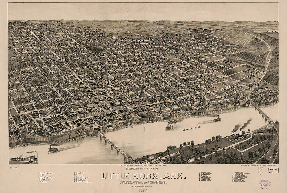 This old map of Perspective Map of the City of Little Rock,Arkansas, State Capital of Arkansas, County Seat of Pulaski County. from 1887 was created by  Beck &amp; Pauli,  Henry Wellge &amp; Co in 1887