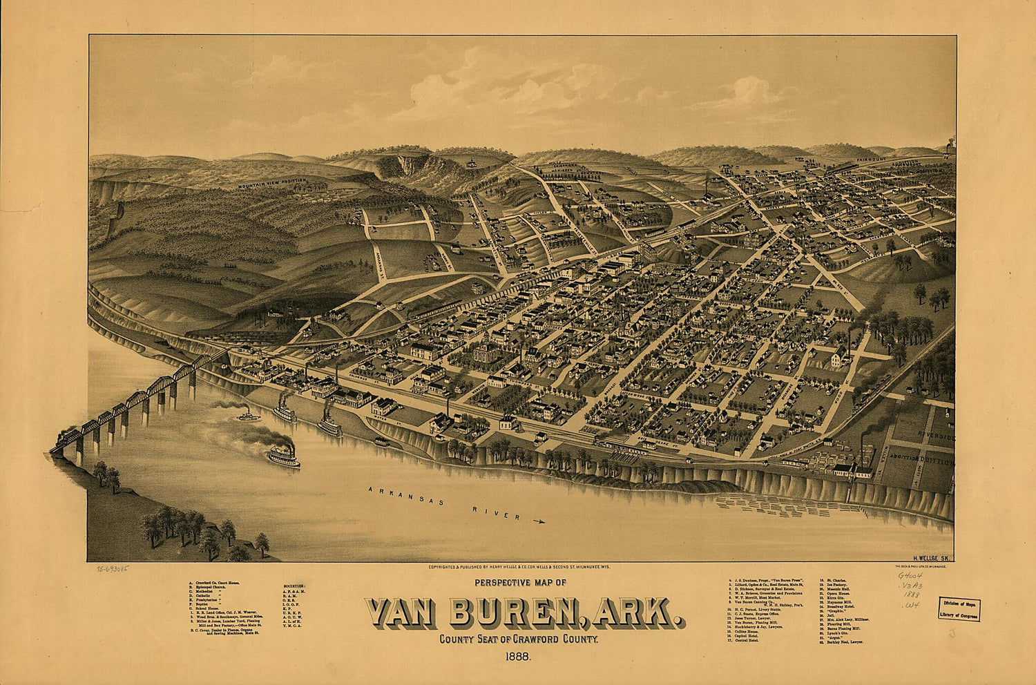 This old map of Perspective Map of Van Buren,Arkansas County Seat of Crawford County from 1888 was created by  Beck &amp; Pauli,  Henry Wellge &amp; Co, H. (Henry) Wellge in 1888