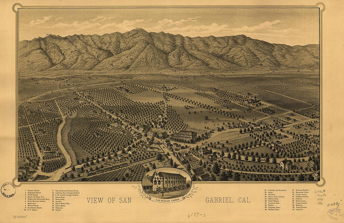 This old map of View of San Gabriel,California from 1893 was created by D. D. Morse in 1893