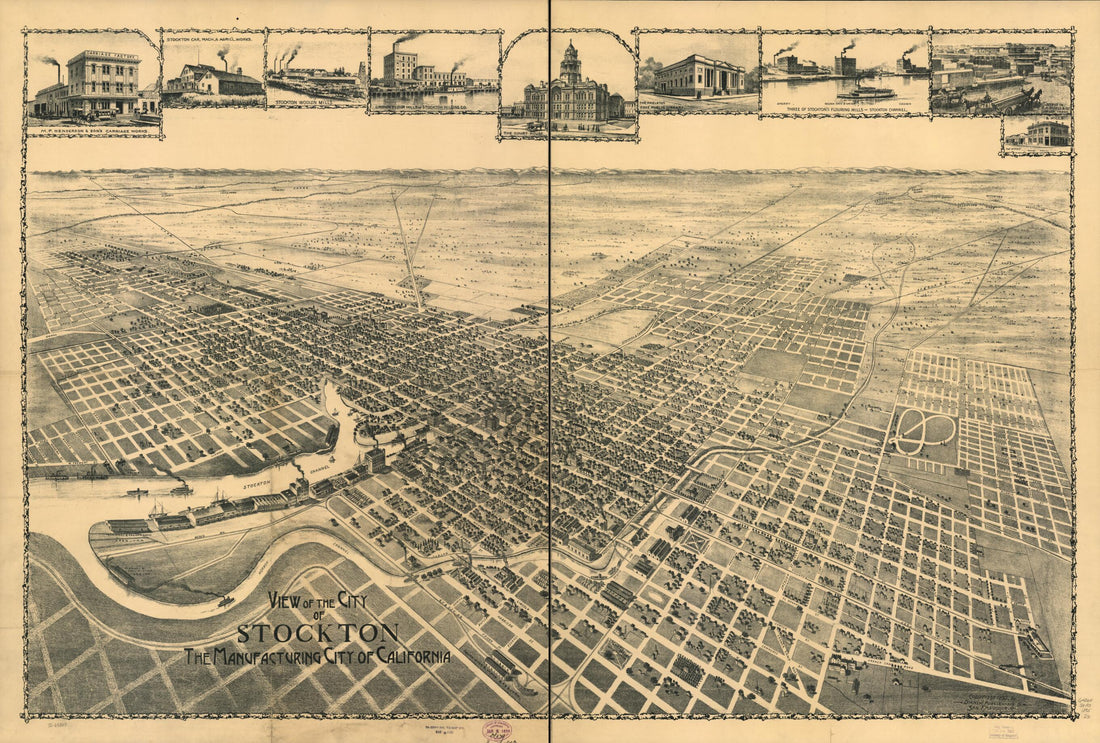 This old map of View of City of Stockton, the Manufacturing City of California from 1895 was created by  Dakin Publishing Co in 1895