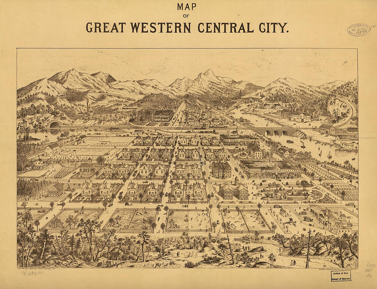 Map of Great Western Central City 1887 by Relic Map Company