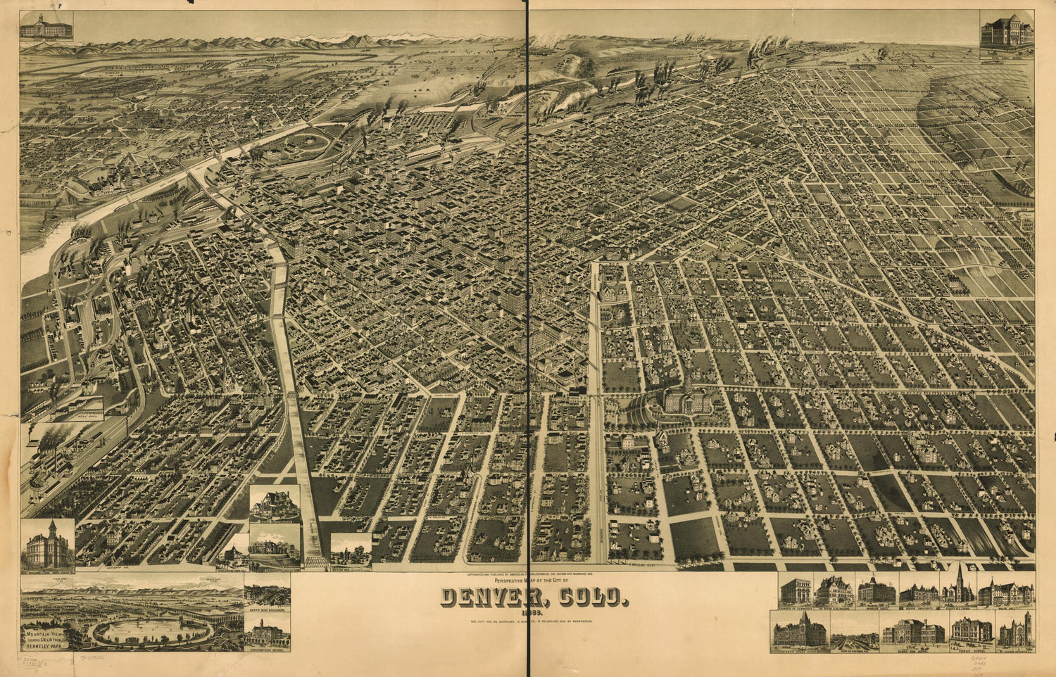 This old map of Perspective Map of the City of Denver,Colorado from 1889 was created by Wis.) American Publishing Co. (Milwaukee, H. (Henry) Wellge in 1889
