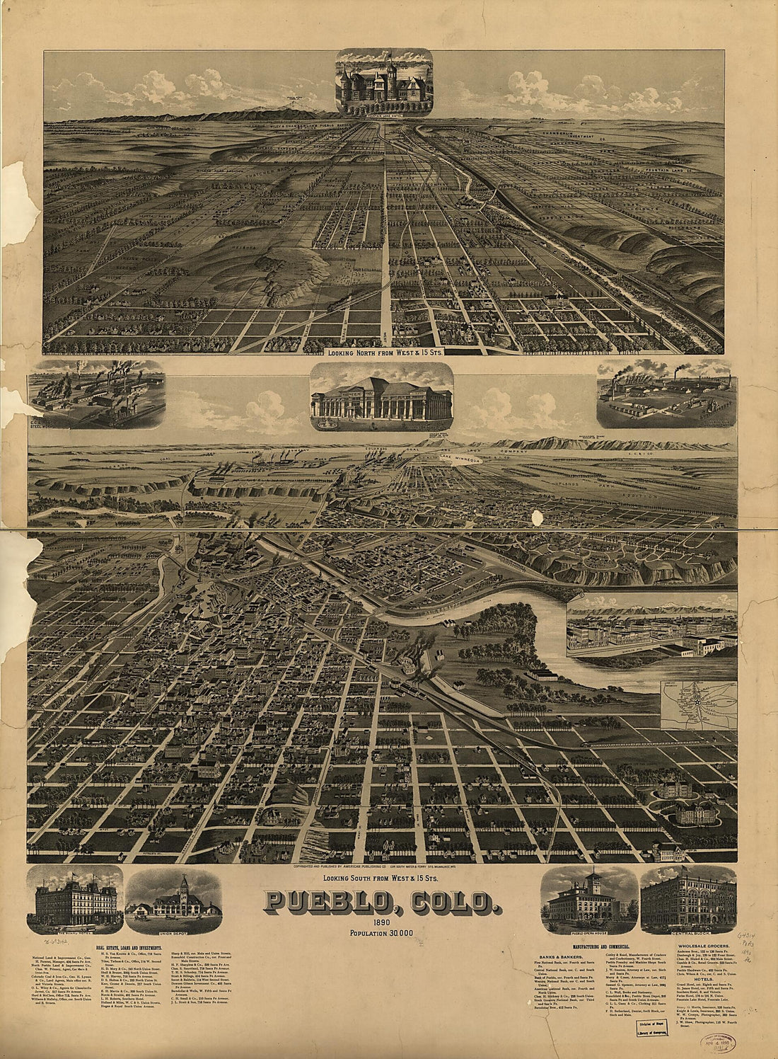 This old map of Pueblo,Colorado from 1890 was created by Wis.) American Publishing Co. (Milwaukee in 1890