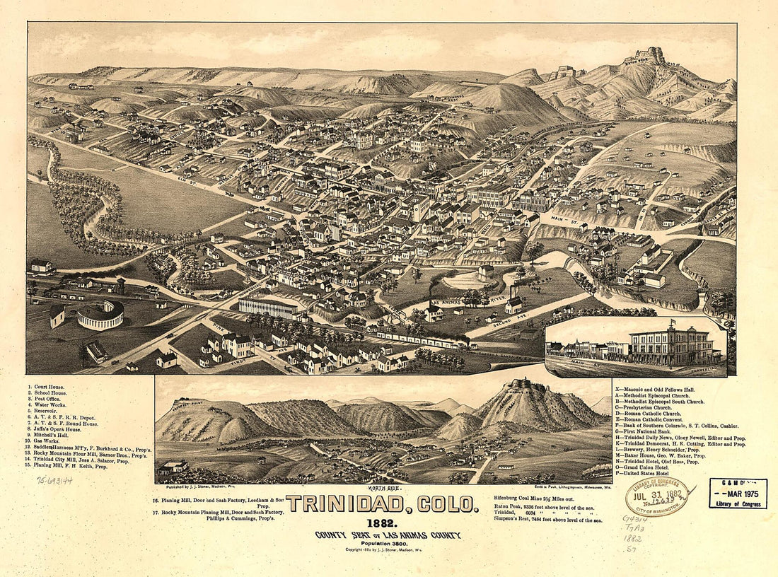 This old map of Trinidad,Colorado from 1882 County Seat of Las Animas County was created by  Beck &amp; Pauli, J. J. Stoner in 1882