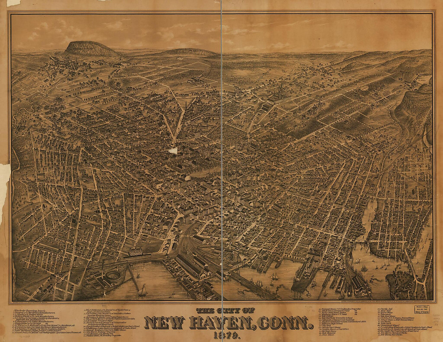 This old map of The City of New Haven, Connecticut from 1879 was created by O. H. (Oakley Hoopes) Bailey, J. C. Hazen in 1879