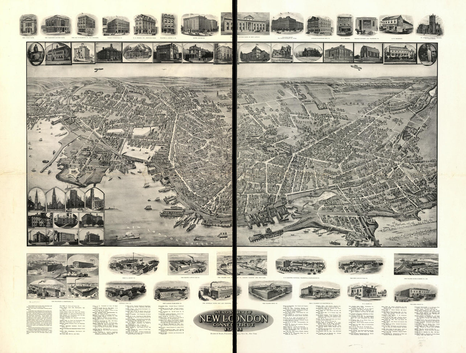 This old map of Aero View of New London, Connecticut from 1911 was created by  Hughes &amp; Bailey in 1911