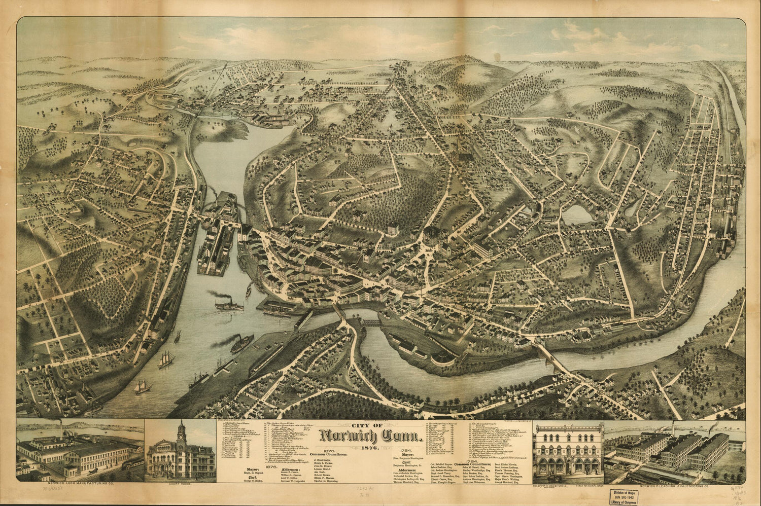 This old map of City of Norwich, Connecticut from 1876 was created by  C.H. Vogt (Firm),  J. Knauber &amp; Co,  O.H. Bailey &amp; Co in 1876