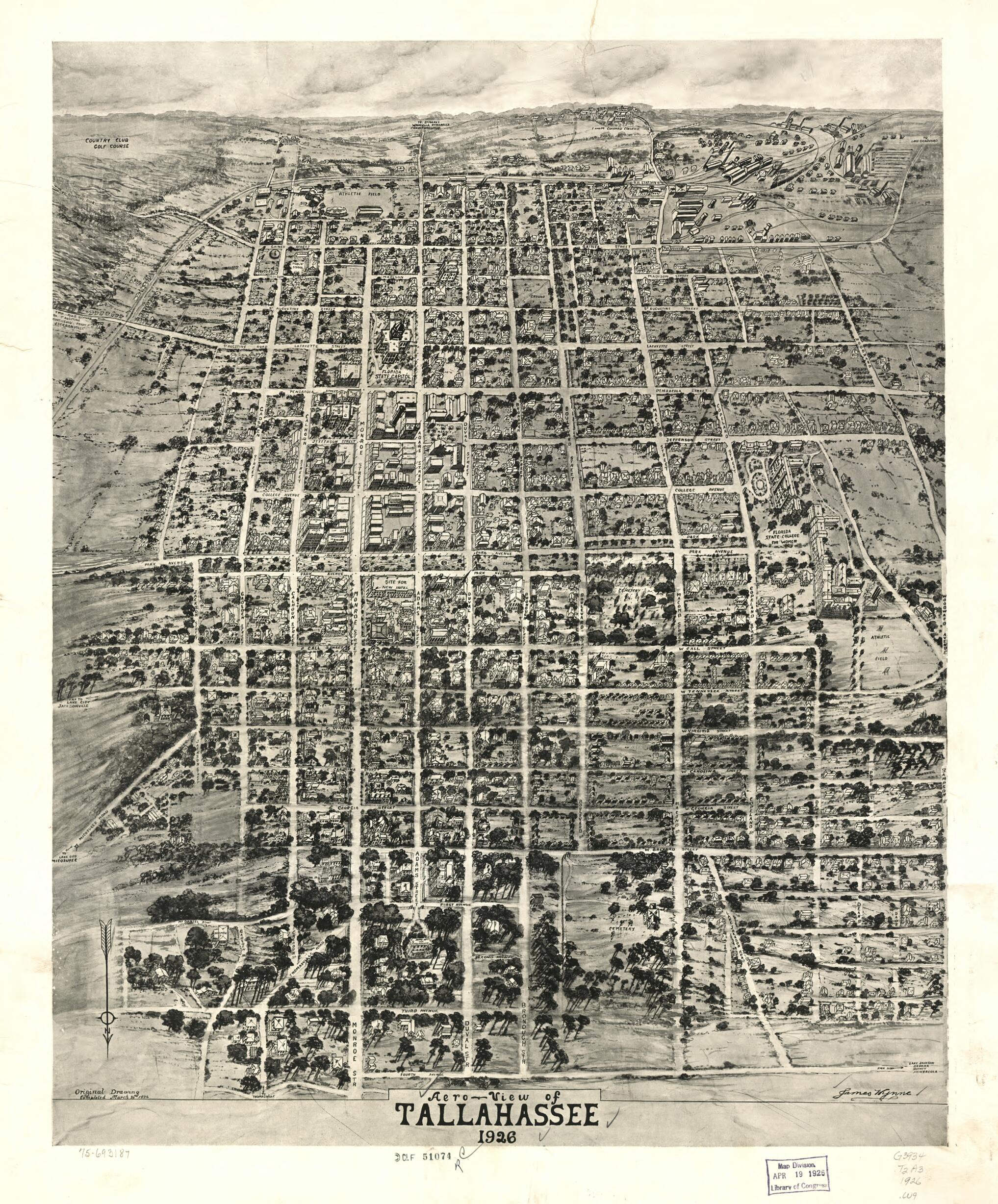 This old map of View of Tallahassee from 1926 was created by James Wynne in 1926