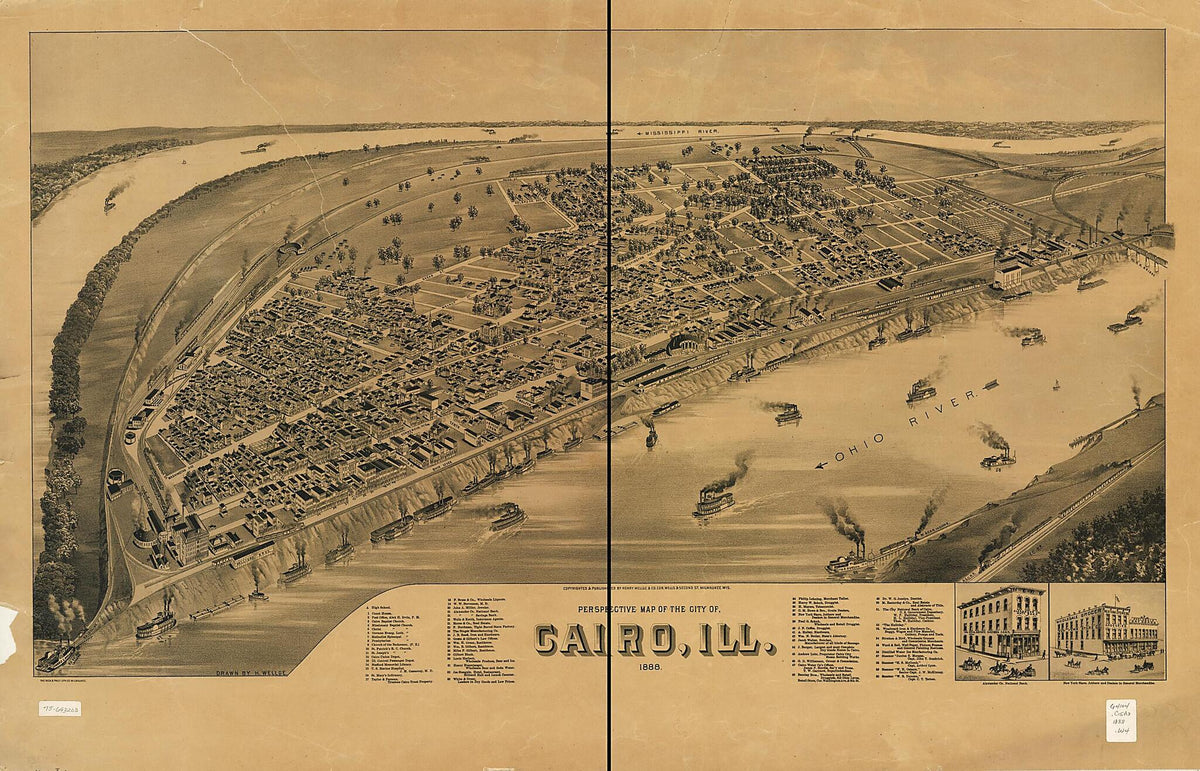 Perspective Map of the City of Cairo, Ill. 1888 by Relic Map Company