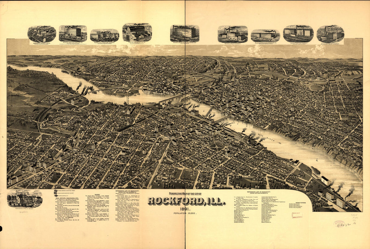 Perspective Map of the City of Rockford, Ill. 1891 by Relic Map Company