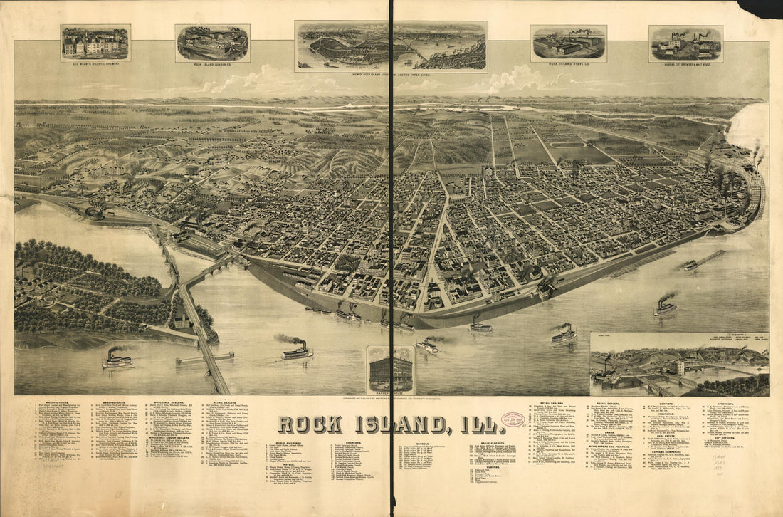 This old map of Rock Island, Ill from 1889 was created by Wis.) American Publishing Co. (Milwaukee, H. (Henry) Wellge in 1889