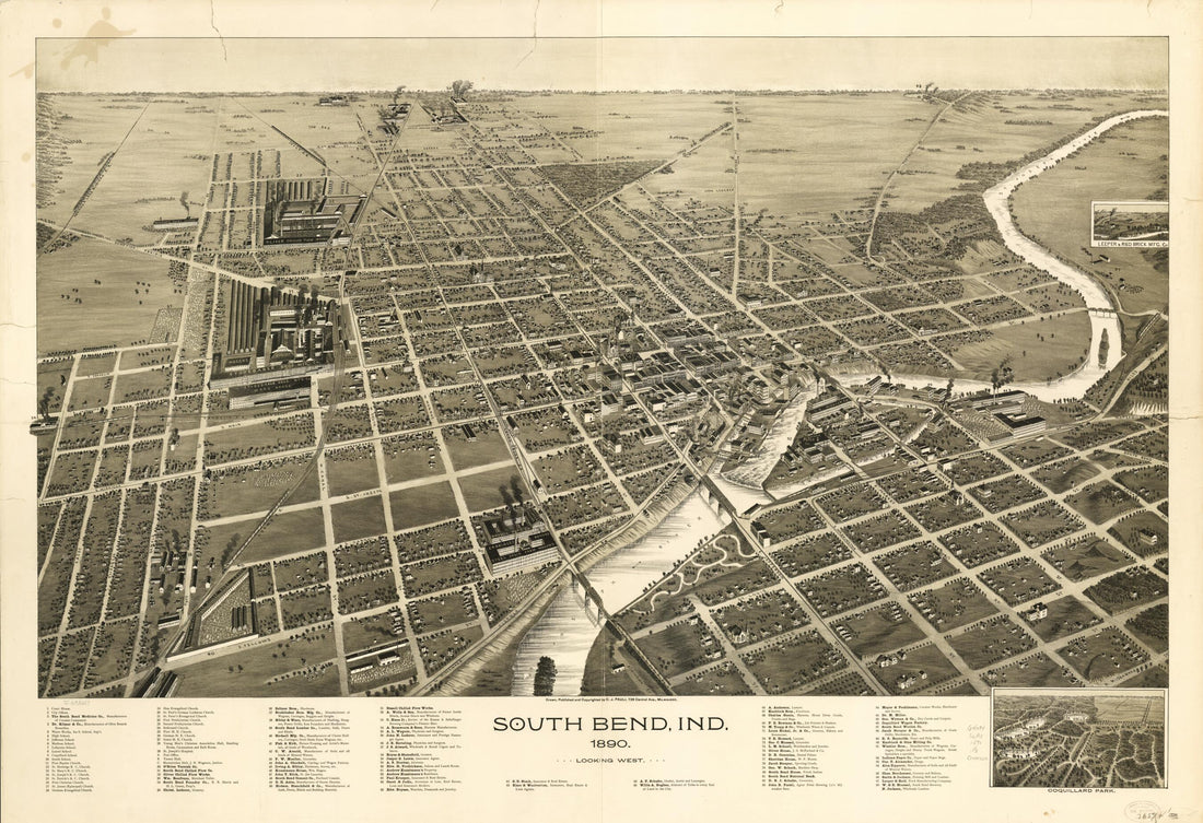 This old map of South Bend, Indiana from 1890 was created by C. J. Pauli in 1890