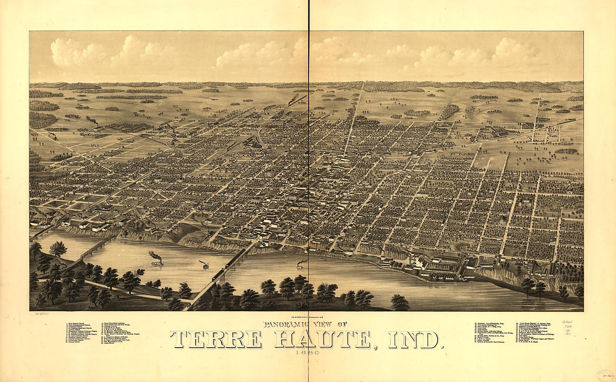 This old map of Panoramic View of Terre Haute, Indiana from 1880 was created by  Beck &amp; Pauli in 1880