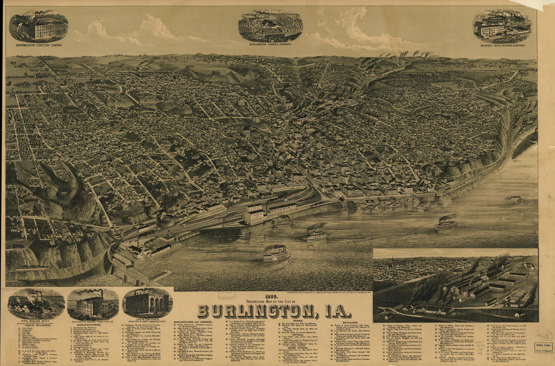 This old map of Perspective Map of the City of Burlington, Iowa from 1889 was created by Wis.) American Publishing Co. (Milwaukee, H. (Henry) Wellge in 1889