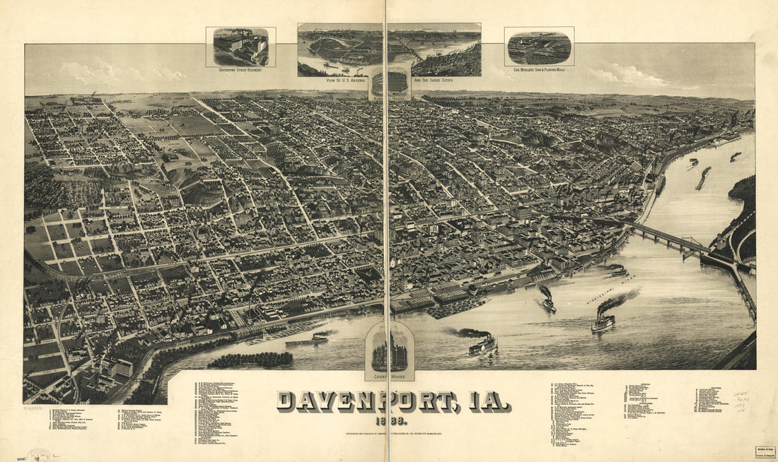 This old map of Davenport, Iowa from 1888 was created by Wis.) American Publishing Co. (Milwaukee, H. (Henry) Wellge in 1888