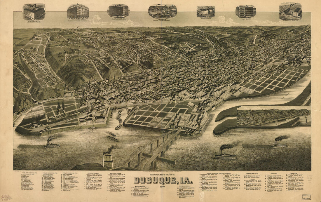 This old map of Perspective Map of the City of Dubuque, Iowa from 1889 was created by Wis.) American Publishing Co. (Milwaukee, H. (Henry) Wellge in 1889