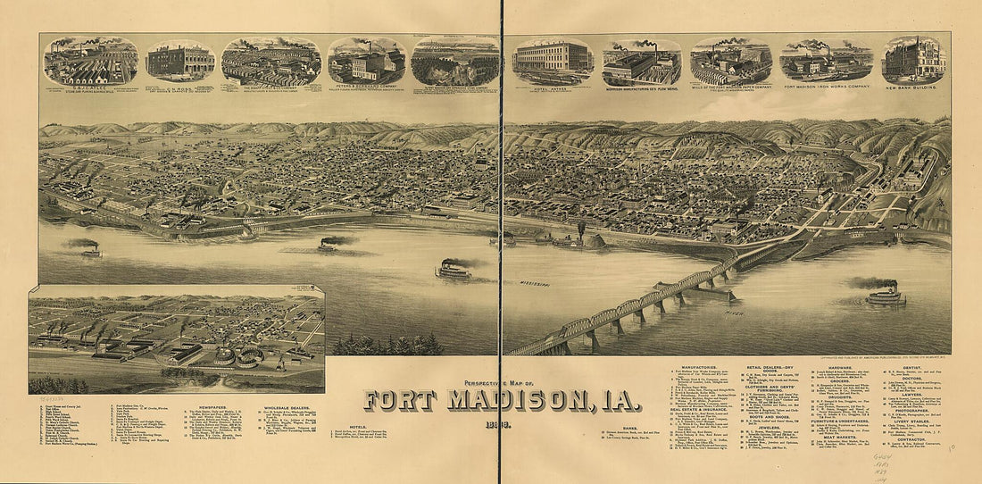 This old map of Perspective Map of Fort Madison, Iowa from 1889 was created by Wis.) American Publishing Co. (Milwaukee, H. (Henry) Wellge in 1889