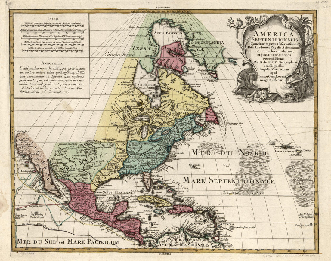 This old map of America Septentrionalis, Concinnata Juxta Observationes Dñn Academiæ Regalis Scientiarum Et Nonnullorum Aliorum, Et Juxta Annotationes Recentissimas from 1772 was created by Guillaume De L&