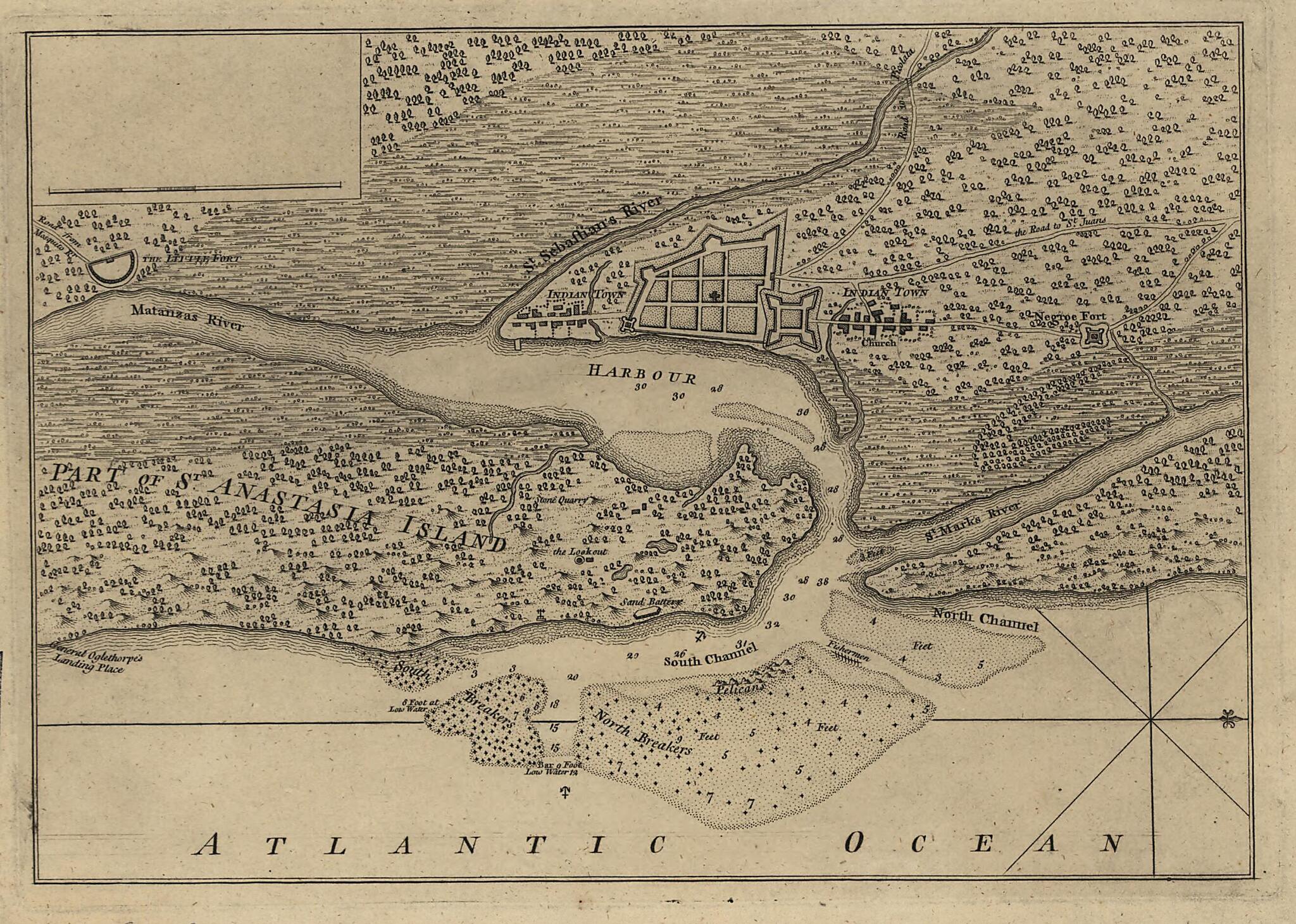 This old map of Plan of the Town and Harbour of St. Augustine from 1762 was created by Thomas Jefferys in 1762