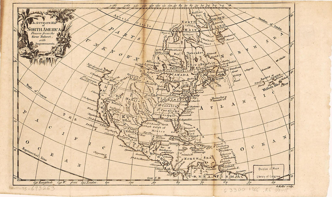 This old map of An Accurate Map of North America from 1766 was created by Gilles Robert De Vaugondy, George Rollos in 1766