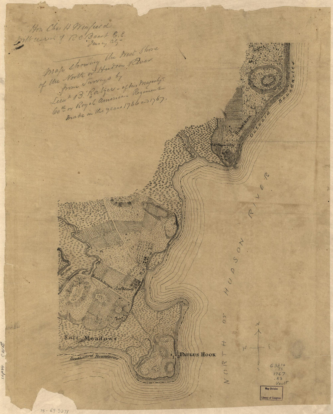 This old map of Map Showing the West Shore of the North Or Hudson River from 1767 was created by R. C. Baevt, Bernard Ratzer in 1767