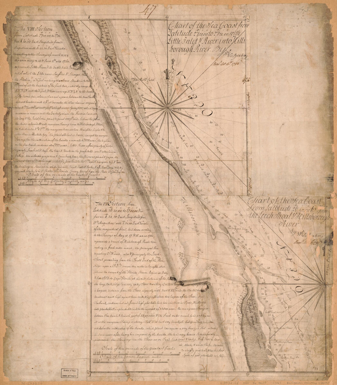 This old map of Charts of the Coast of Florida from 1765 was created by John Gerar William De Brahm in 1765