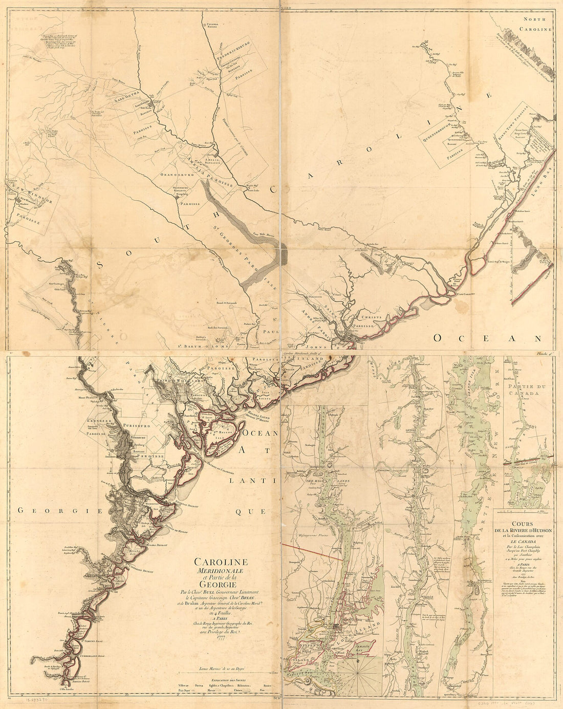 This old map of Caroline Méridionale Et Partie De La Georgie from 1777 was created by William Bull, John Gerar William De Brahm,  Louis, Claude Joseph Sauthier in 1777