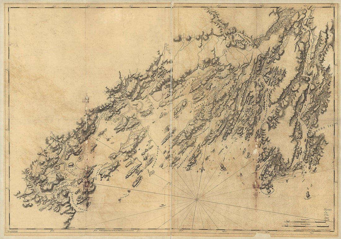 This old map of Coast of Maine from Salter Island to Portland Head from 1776 was created by Joseph F. W. (Joseph Frederick Wallet) Des Barres in 1776