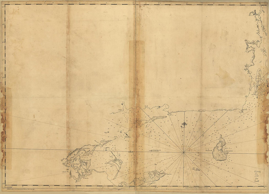 This old map of Coast of Rhode Island and Long Island from Narragansett Bay to Peconic Bay from 1779 was created by Joseph F. W. (Joseph Frederick Wallet) Des Barres in 1779