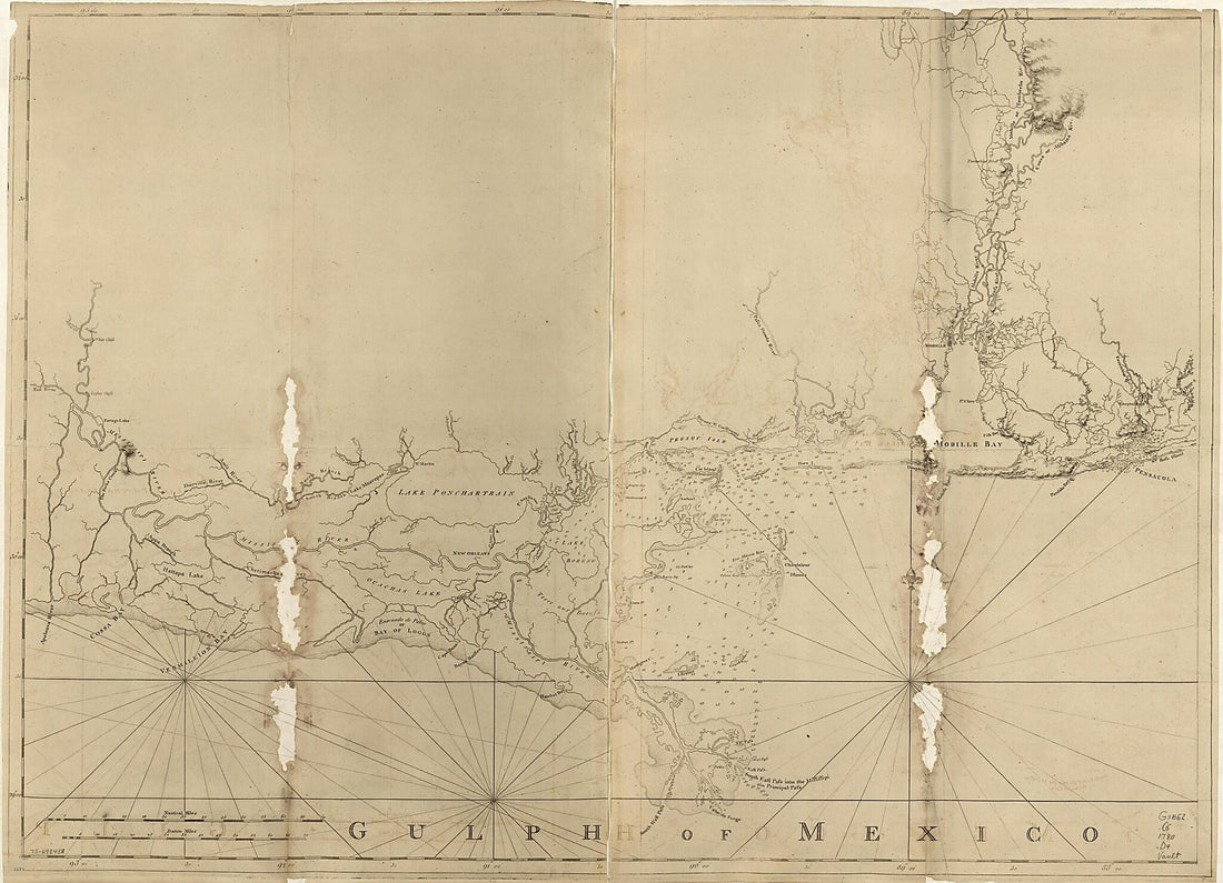 This old map of Chart of the Gulf Coast from Pensacola to Atchafalaya River from 1780 was created by Joseph F. W. (Joseph Frederick Wallet) Des Barres in 1780
