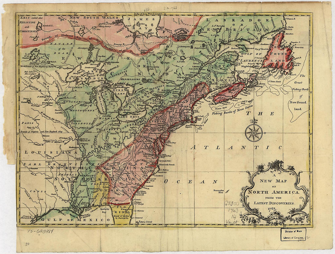 This old map of A New Map of North America from the Latest Discoveries from 1763 was created by  in 1763