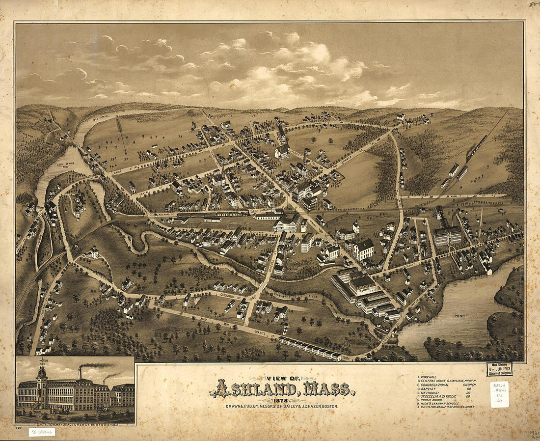 This old map of View of Ashland, Massachusetts from 1878 was created by O. H. (Oakley Hoopes) Bailey, J. C. Hazen in 1878