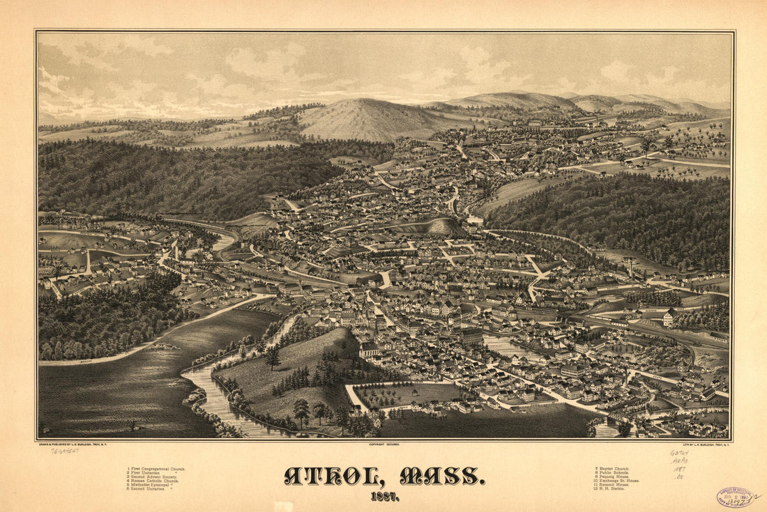 This old map of Athol, Massachusetts from 1887 was created by L. R. (Lucien R.) Burleigh in 1887