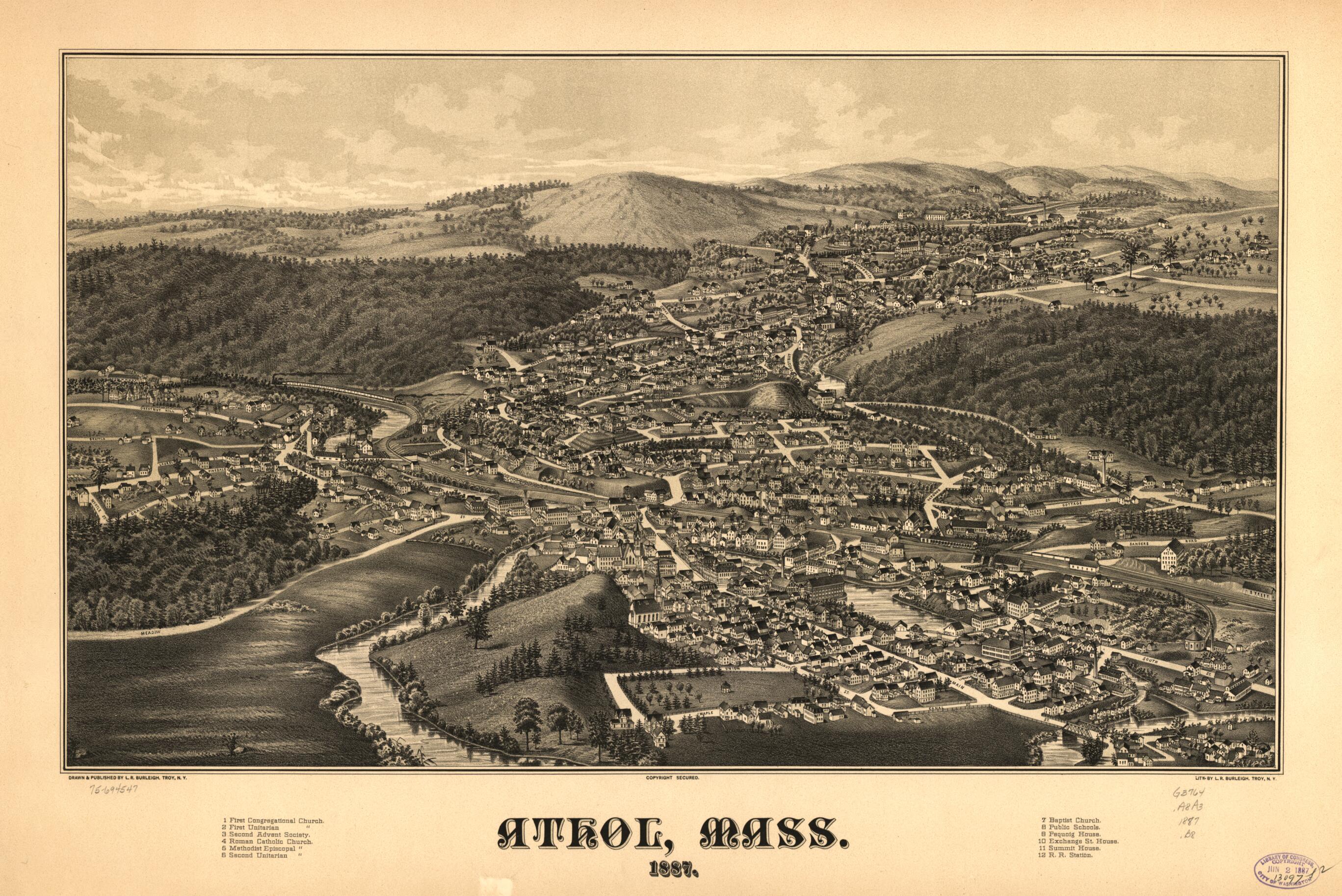 This old map of Athol, Massachusetts from 1887 was created by L. R. (Lucien R.) Burleigh in 1887