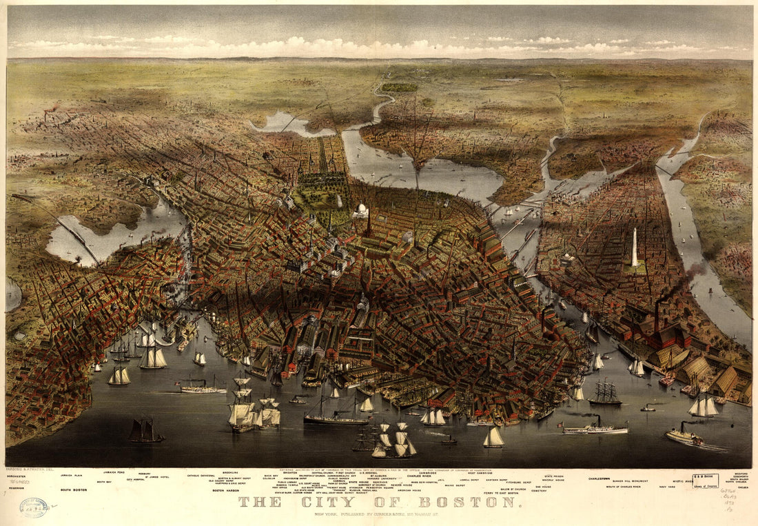 This old map of The City of Boston from 1873 was created by  Currier &amp; Ives,  Parsons &amp; Atwater in 1873