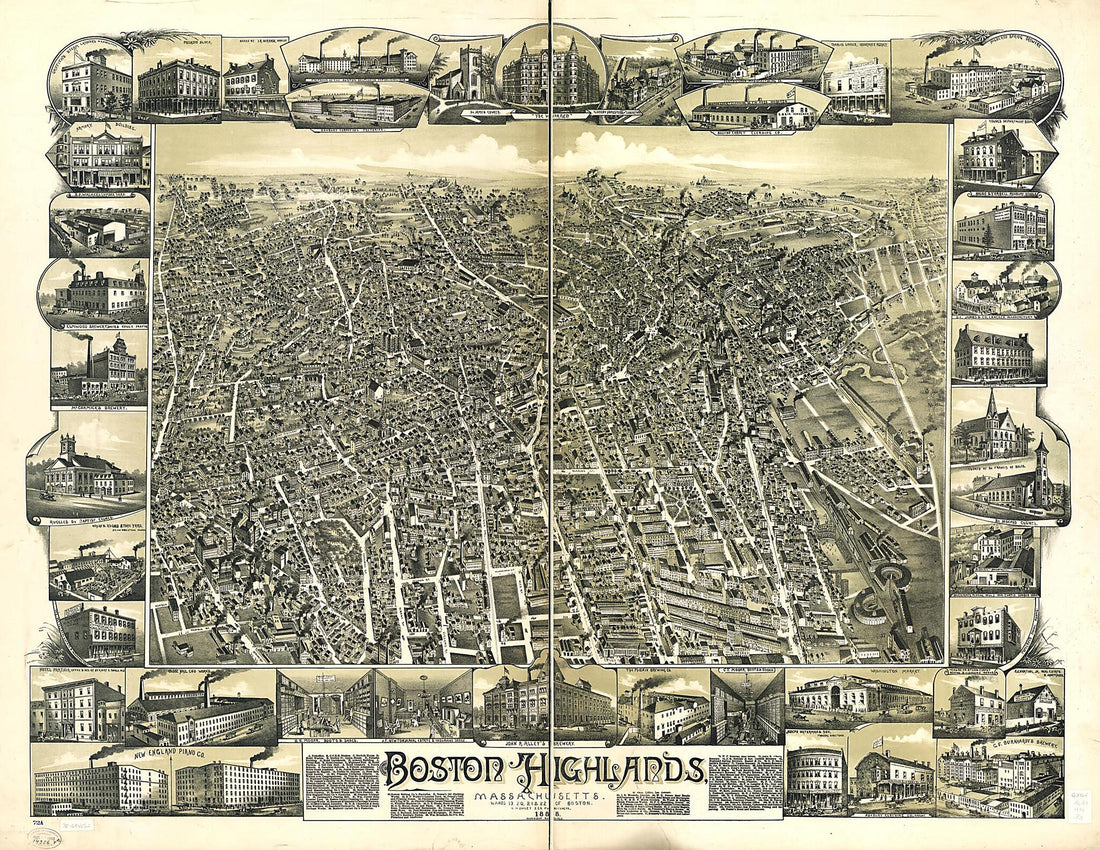 This old map of Boston Highlands, Massachusetts. Wards 19, 20, 21 &amp; 22 of Boston from 1888 was created by  Favour,  O.H. Bailey &amp; Co in 1888