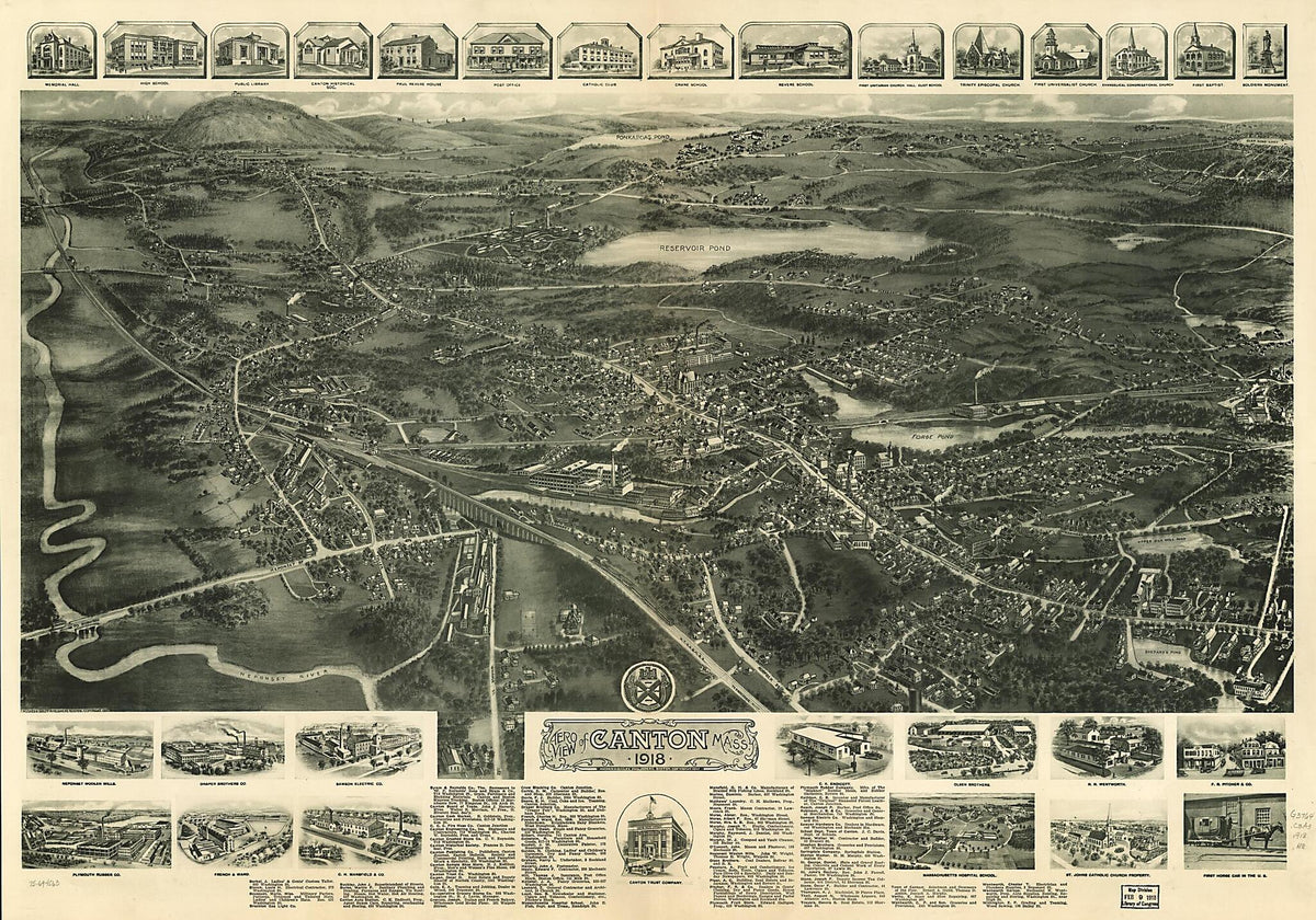 Aero View of Canton, Massachusetts 1918 by Relic Map Company