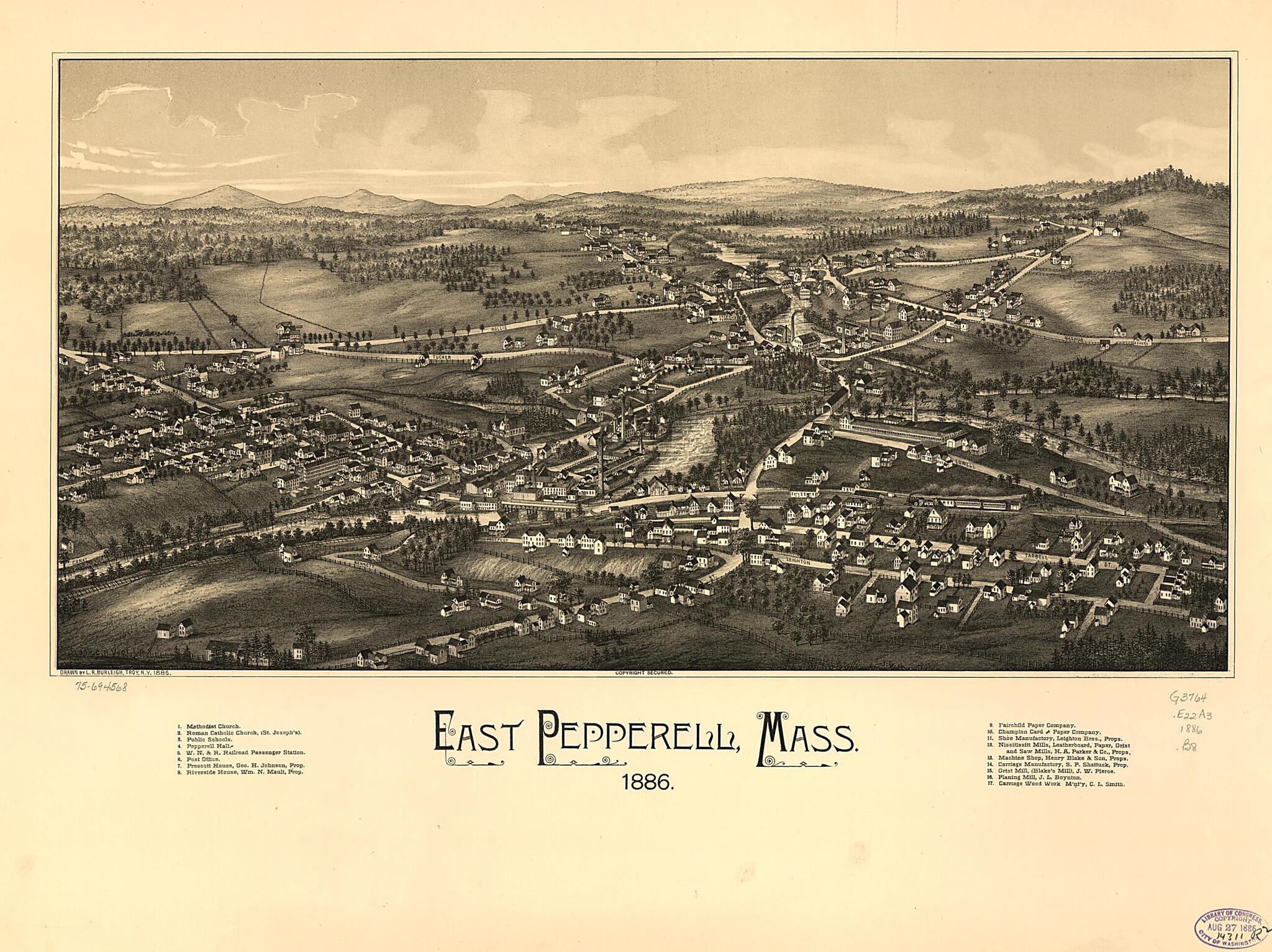 This old map of East Pepperell, Massachusetts from 1886 was created by L. R. (Lucien R.) Burleigh,  C.H. Vogt (Firm) in 1886