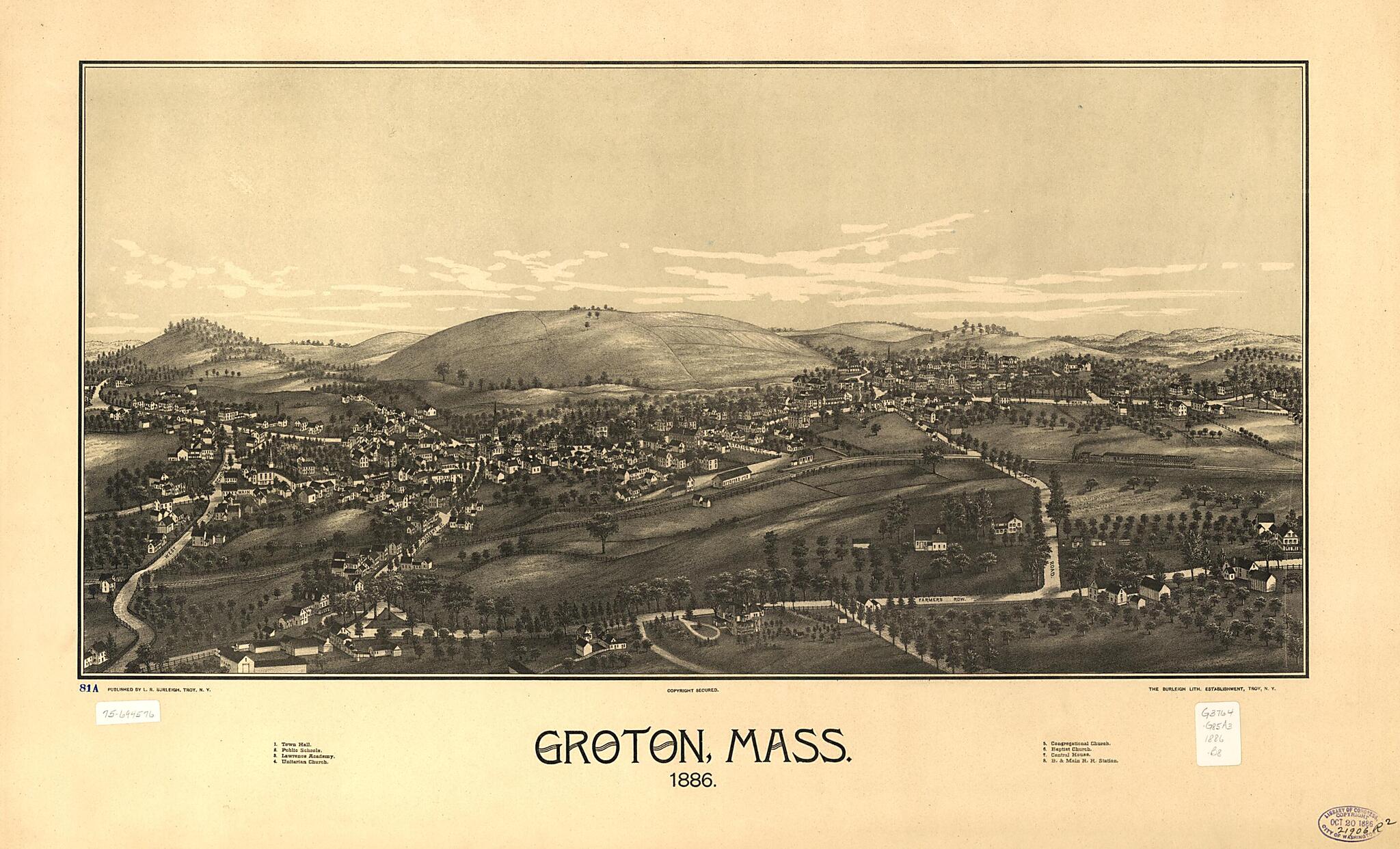 This old map of Groton, Massachusetts from 1886 was created by  Burleigh Litho, L. R. (Lucien R.) Burleigh in 1886