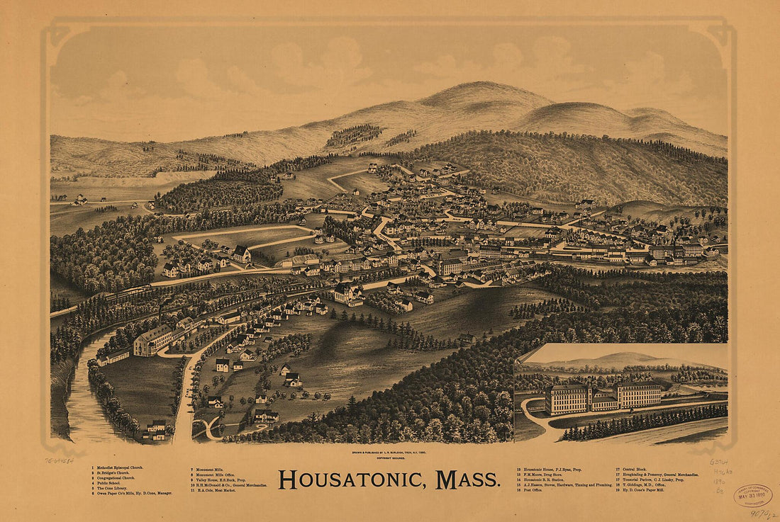 This old map of Housatonic, Massachusetts from 1890 was created by L. R. (Lucien R.) Burleigh in 1890